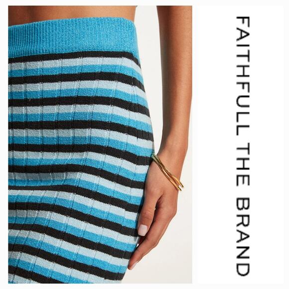 NWT Faithfull the Brand Naja Ribbed Stripes Knit Skirt Sz. 2 [XS] Blue Black - Picture 1 of 10